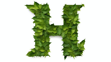 Illustration and H letter with green leaves on white background