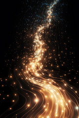 Fototapeta na wymiar Magic golden glowing sparkles trail on dark. Abstract background.