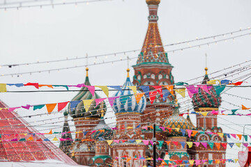 Christmas decoration of Red Square. Beautiful holiday decorations in the city. Christmas...