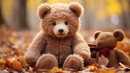 Adorable Pair of Teddy Bears Cuddling Together