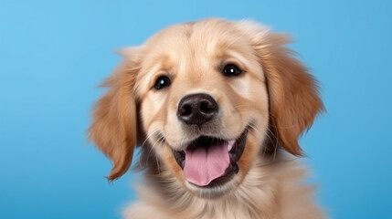 Close-Up Golden Retriever Dog Portrait on Blue Background