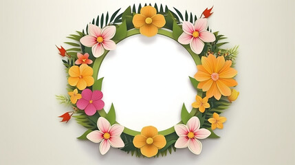 A wreath made of paper flowers and leaves 