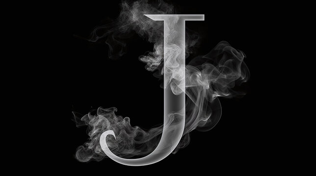 Grey letter J from smoke on black background