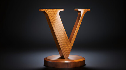 Wooden Letter V on Base - 3D Render