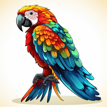 Colorful parrot preens its feathers