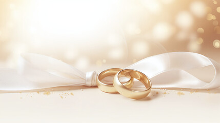 Gold Wedding Rings on White Ribbon - Symbol of Engagement, Love, and Marriage