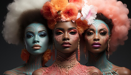 Beautiful women with different hairstyles and makeup, exuding elegance and glamour generated by AI