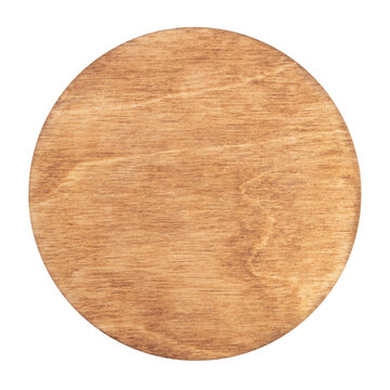 Wooden round tray top view. Wooden stand for hot. Isolated on a transparent background. PNG.