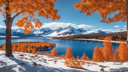 photo of a blue lake view in autumn with a beautiful mountain background made by AI generative

 - Powered by Adobe