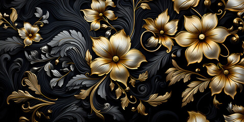 golden black floral background pattern
