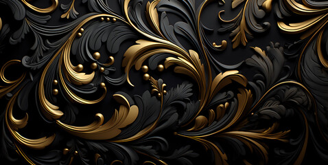 golden black floral background pattern