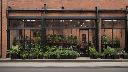 photo of a shop view in a classic style with lots of ornamental plants made by AI generative