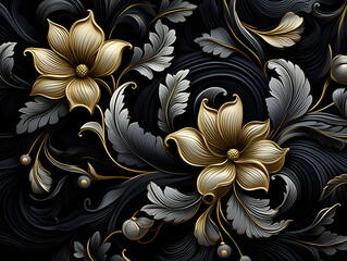 golden black floral background pattern