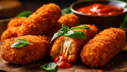 Deep fried breaded fish with tomato salad, a gourmet appetizer generated by AI