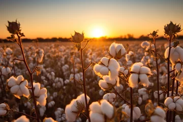 Tuinposter sunset over the cotton field © Rieth