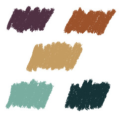 Set of different paint brush strokes in trend colors with grunge texture. Artistic design elements isolated on white background. vector illustration