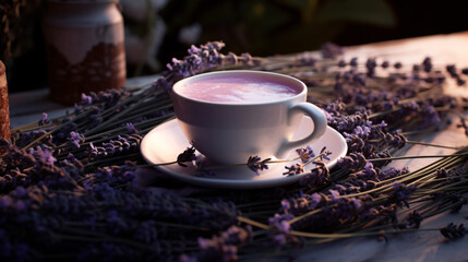 Cup latte lavender morning