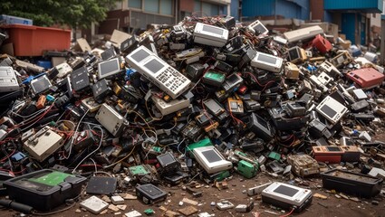 photo of piles of electronic waste that pollute the environment made by AI generative

