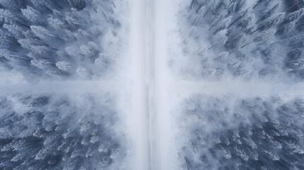 Top view of winter road covered with snow portrait background