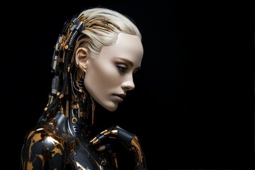 Inventive Female Humanoid Robot on Dark Background