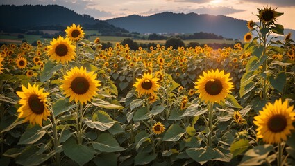 photo of a beautiful view of a sunflower plantation, made by AI generative
