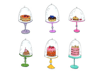 Cake illustration for greeting cards, decoration, holiday design, prints, food design.