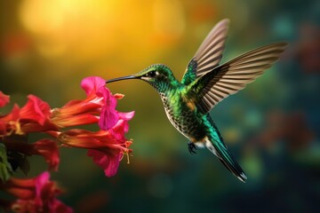 Naklejka premium beautiful colorful colibri bird in nature landscape