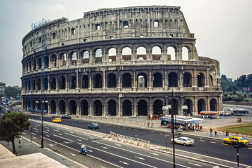 Fototapeta na wymiar View at Colosseum in Rome in the 80s