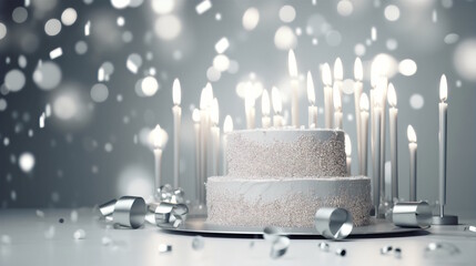 Silver Birthday Party Cake Background.