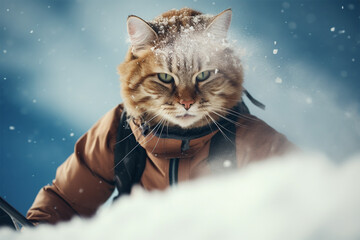 cat in snowstorm - obrazy, fototapety, plakaty