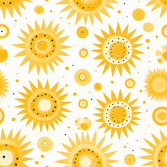 Seamless pattern background illustration of sun shining in retro style pattern with white and yellow colors