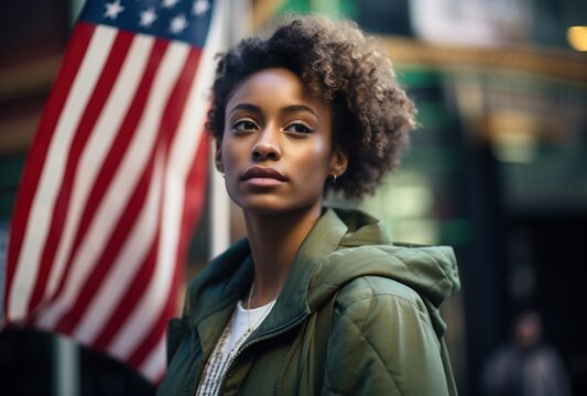 portrait of a person with american flag