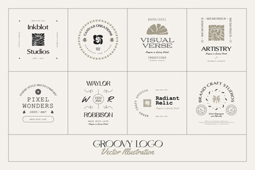 Vintage Boho Flower logo template illustration for branding