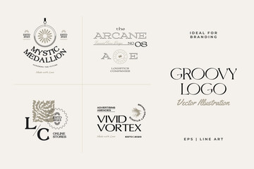 Vintage Boho Flower logo template illustration for branding