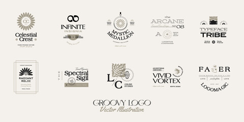 Vintage Boho Flower logo template illustration for branding