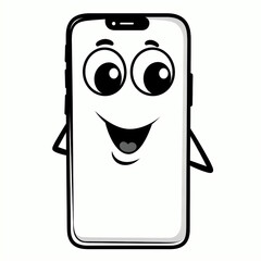 Isolated Tall Cartoon-Style Black Outline Phone on White Background.