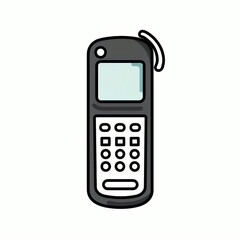 Isolated Tall Cartoon-Style Black Outline Phone on White Background.