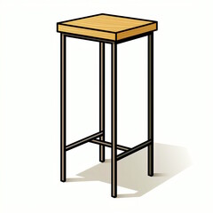 Isolated Tall Cartoon-Style Black Outline Table on White Background.