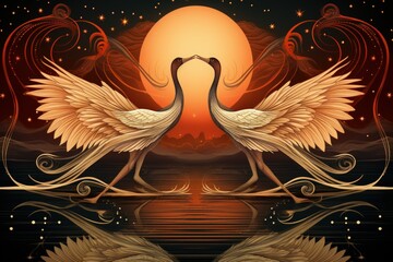 Fototapeta premium Elegant swan maidens enchanting with their graceful dance - Generative AI