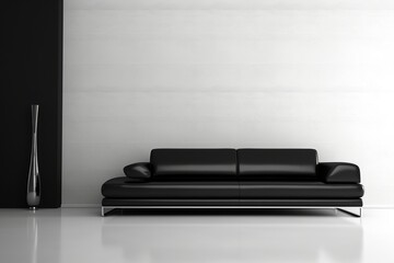 Sleek Tranquility: Modern Living Room with Minimalistic Interior Design black settee chairs and grey walls