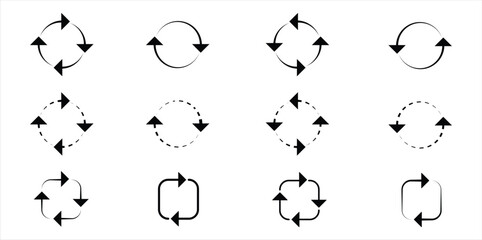 Circle arrows set. rotation icon sets. circle arrows rotating sets. Refresh, reload, recycle icon. loop rotation sign collection. vector illustration