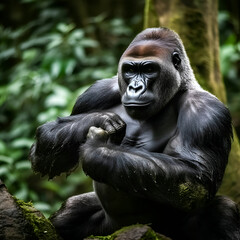 Obraz premium Gorilla in the rainforest. Wildlife scene from nature.
