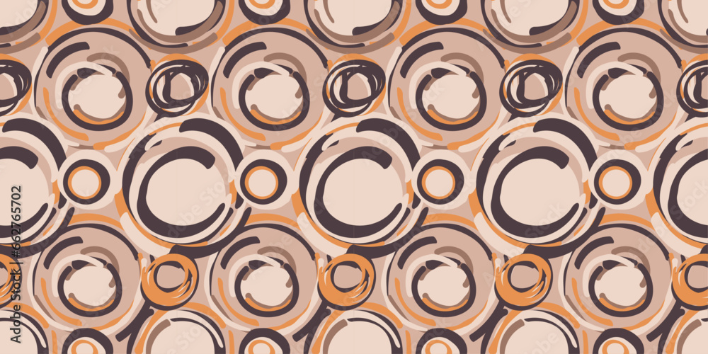 Poster boho circles in brown or cappuccino color. seamless boho pattern of blotted circles.