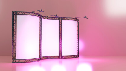 3D rendering of aluminum truss frames with hanging light on color background, Backdrop for presentation design - obrazy, fototapety, plakaty