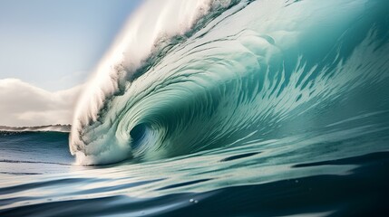 Photography of barrel wave. refreshing blue wave, a cool sea. generative AI