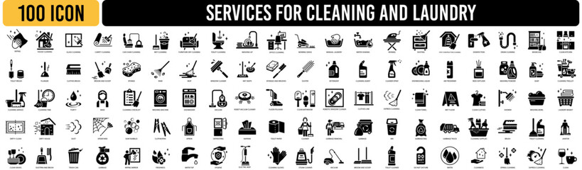 Cleaning icons. Laundry, Window sponge and Vacuum cleaner icons. Washing machine, Vector