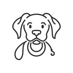 Dog holding leash in his teeth, linear icon. Line with editable stroke