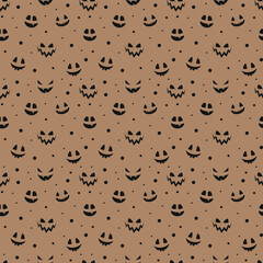 Halloween pattern with funny pumpkin face. Wallpaper. Vector