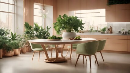A Futuristic Kitchen Table with Greenery 3D Render by Carpoforo Tencalla