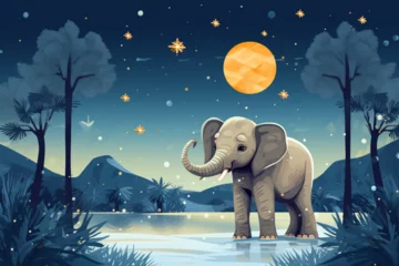 Zelfklevend Fotobehang Olifant Christmas illustration of an elephant in winter